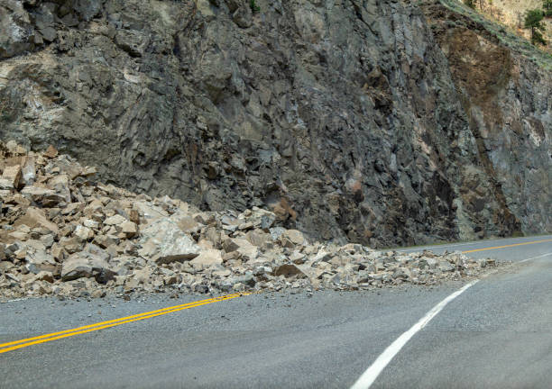 istock Rock slide along the highway 1125473765