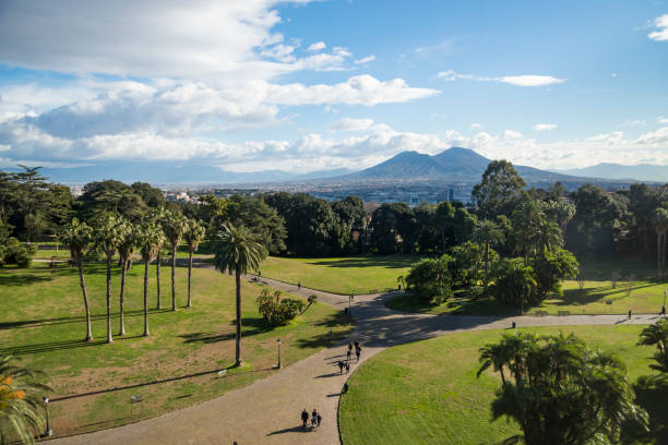 View of Mt.Vesuvius, an active volcano in Naples, form Capodimonte Naples - December 31: View of Mt.Vesuvius, an active volcano, from Capodimonte museum, on December 31, 2018 in Naples, Italy italie stock pictures, royalty-free photos & images