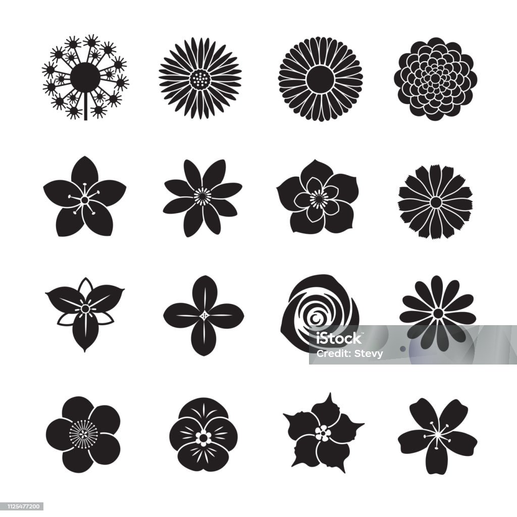 Flower icon collection Flower icon collection, Set of 16 editable filled, Simple clearly defined shapes in one color. Flower stock vector