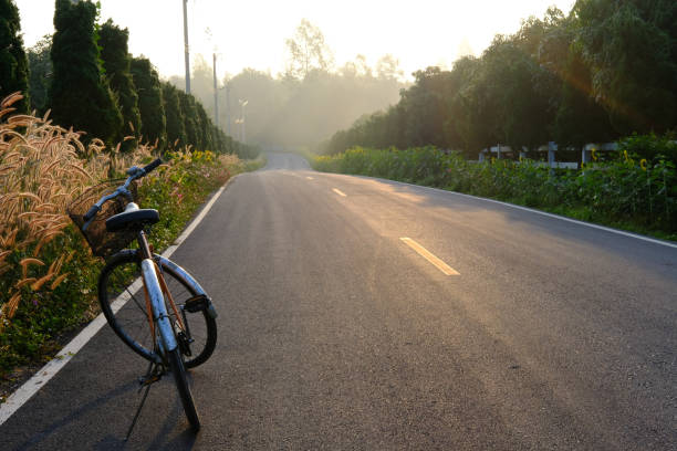 istock bicycle parking beside road with morning sunrise 1125484923