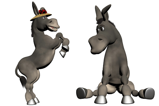 Funny cute cartoon donkey isolated on white, 3d render.