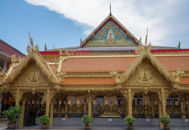 Renovate and building church ubosot in construction site of Wat Chedi Ai Khai Kuman Thong for thai people and foreign travelers travel visit respect praying at Sichon in Nakhon Si Thammarat, Thailand