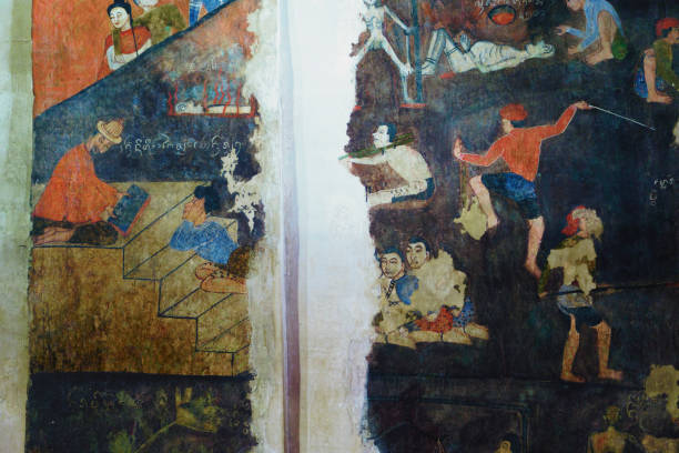 istock Ancient Thai Buddhist temple mural at Wat Phumin 1125506506