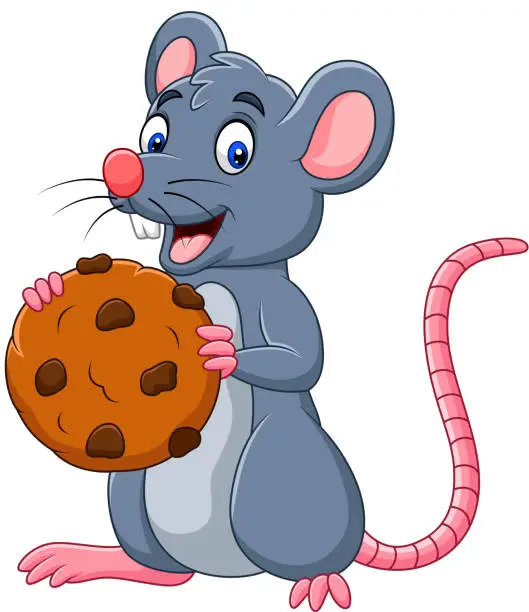 Vector illustration of Cartoon mouse holding a cookie