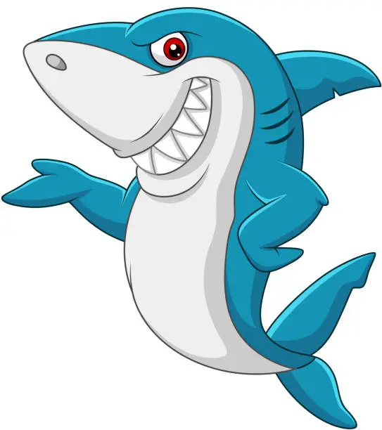 Vector illustration of Cartoon shark waving