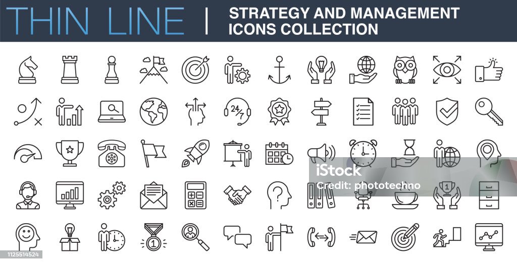 Strategie und Management Symbolsammlung - Lizenzfrei Icon Vektorgrafik