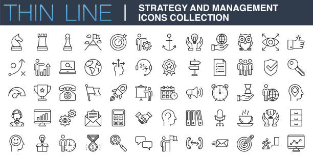 stockillustraties, clipart, cartoons en iconen met strategie en beheer pictogrammen collectie - business