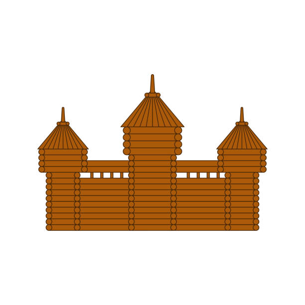 drewniana twierdza. drewniany zamek wieża. stara placówka - fort stock illustrations