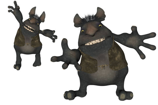 istock Pair of cartoon trolls isolated on white, 3d render. 1125517487