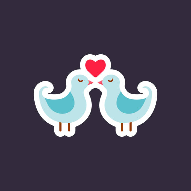 illustrazioni stock, clip art, cartoni animati e icone di tendenza di vettore carino coppia di uccelli con il cuore. - couple abstract multi colored new