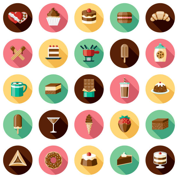 ilustrações, clipart, desenhos animados e ícones de conjunto de ícones de chocolates - dessert