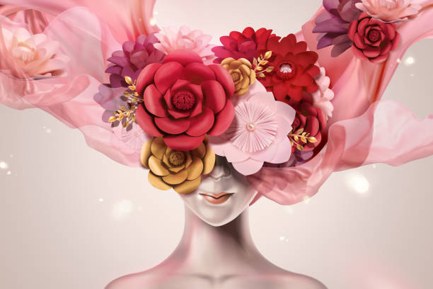 istock Woman with paper flowers headwear 1125523882
