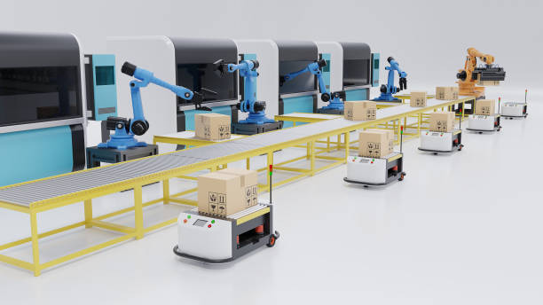 istock Factory Automation with AGVs, 3D printers and robotic arm 1125525134