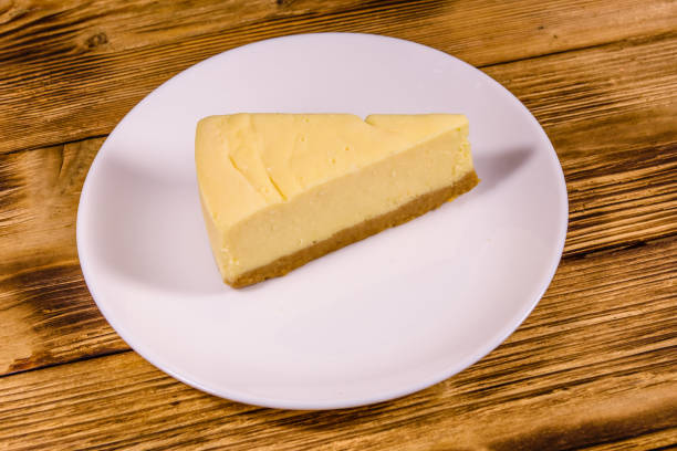 istock White plate with cheesecake New York on wooden table 1125535759