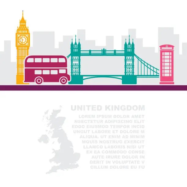 Vector illustration of Template leaflets with a map of great Britain and landmarks of London