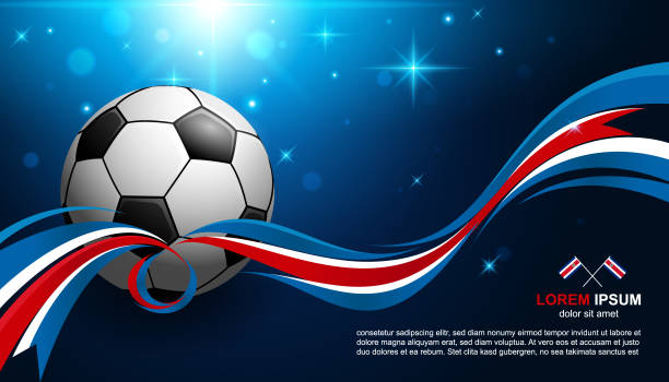 mistrzostwa w piłce nożnej z blaskiem światła tła kostaryka flaga piłki nożnej - costa rica stock illustrations