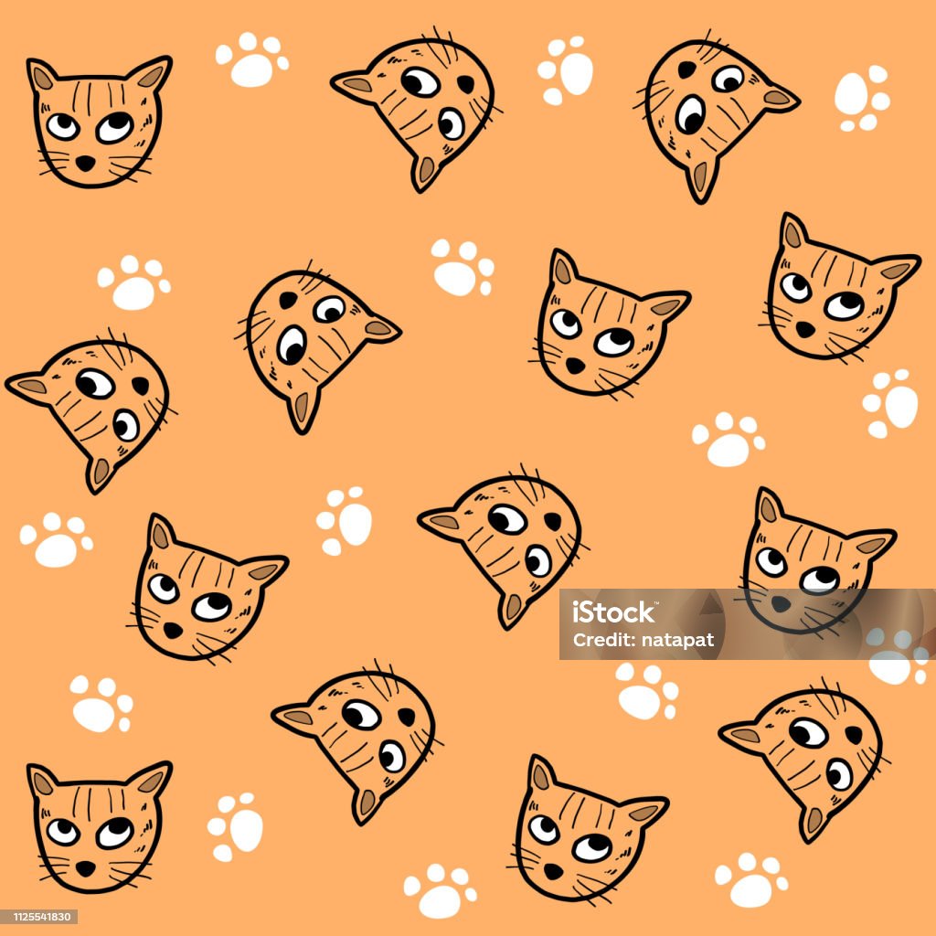 Cat Pattern Computer Background Hand Drawn Cat Seamless Pattern Wallpaper Stock Illustration - Download ...