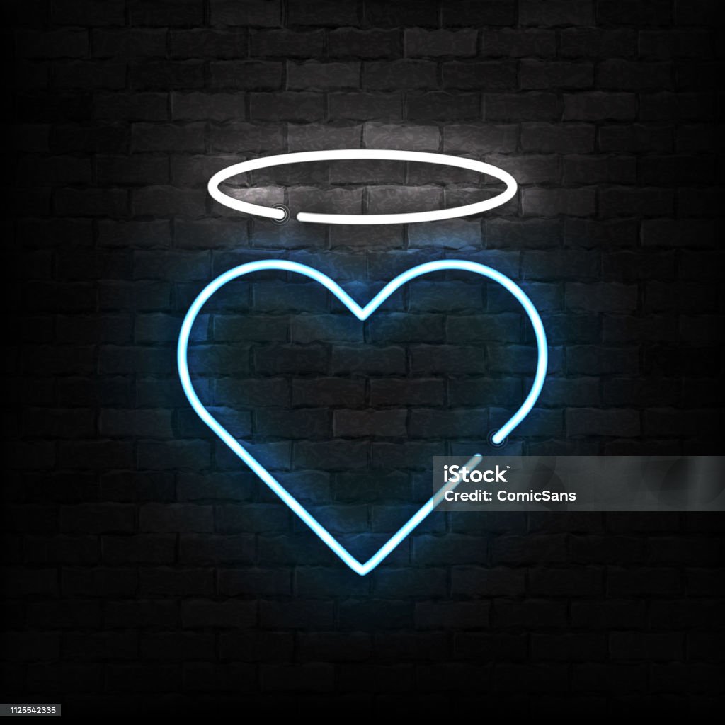 Vector realistic isolated neon sign of Angel Heart logo for template decoration and layout covering on the wall background. Concept of Happy Valentines Day. Angel stock vector