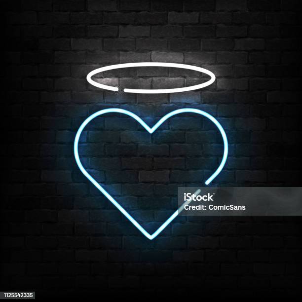 Vector Realistic Isolated Neon Sign Of Angel Heart Logo For Template Decoration And Layout Covering On The Wall Background Concept Of Happy Valentines Day Stock Illustration - Download Image Now