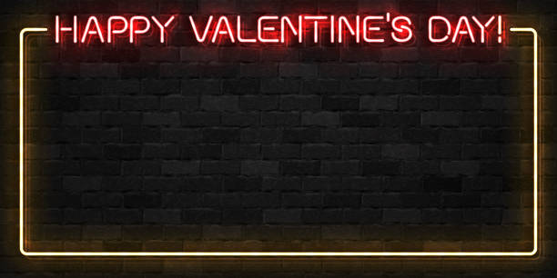 istock Vector realistic isolated neon sign of Happy Valentines Day frame logo for template decoration and covering on the wall background. 1125542344