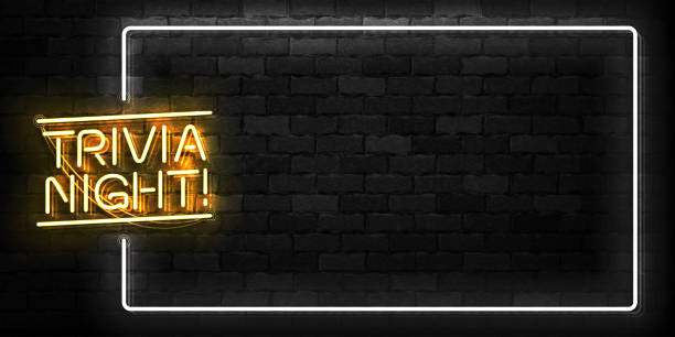 Vector realistic isolated neon sign of Trivia Night frame logo for template decoration and covering on the wall background. Vector realistic isolated neon sign of Trivia Night frame logo for template decoration and covering on the wall background. quiz night stock illustrations