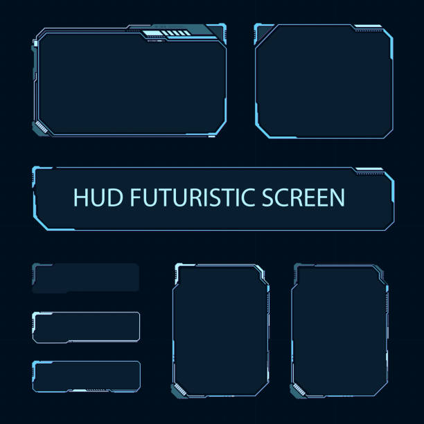 futuristische touchscreen-benutzeroberfläche. modernes hud-control-panel. high-tech-bildschirm für video-spiel. sci-fi-konzeption. vektor-illustration. - digital viewfinder stock-grafiken, -clipart, -cartoons und -symbole