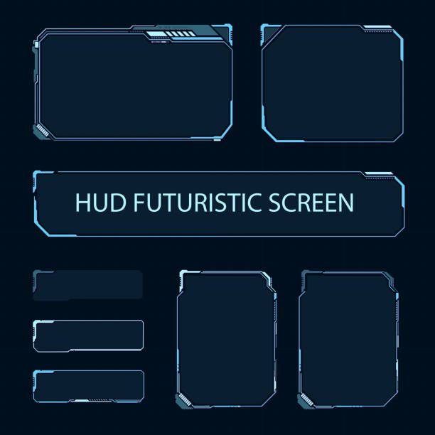 Futuristic touch screen of user interface. Modern HUD control panel. High tech screen for video game. Sci-fi concept design. Vector illustration. Futuristic touch screen of user interface. Modern HUD control panel. High tech screen for video game. Sci-fi concept design. Vector illustration. projection screen stock illustrations