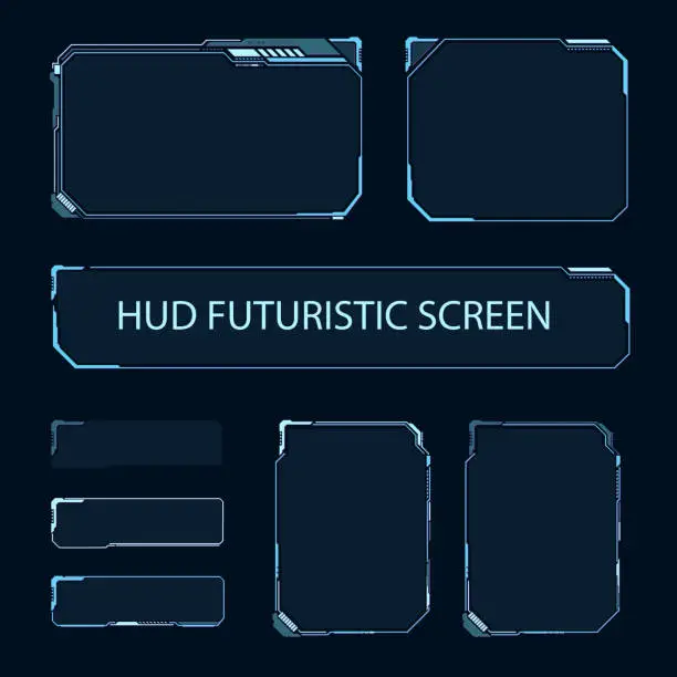 Vector illustration of Futuristic touch screen of user interface. Modern HUD control panel. High tech screen for video game. Sci-fi concept design. Vector illustration.