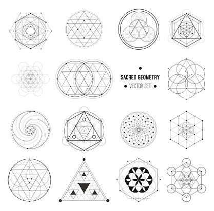 Sacred geometry vector design elements. Alchemy, religion, philosophy, spirituality, hipster symbols and elements. Vector set.