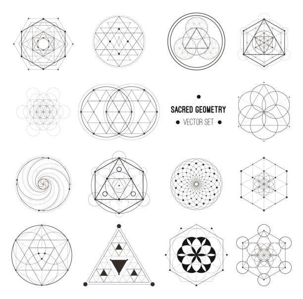 Vector set of sacred geometry symbols Sacred geometry vector design elements. Alchemy, religion, philosophy, spirituality, hipster symbols and elements. Vector set. crop circle stock illustrations