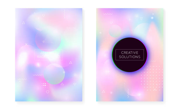 istock Liquid shapes cover with dynamic fluid. Holographic bauhaus gradient with hologram background. 1125557146