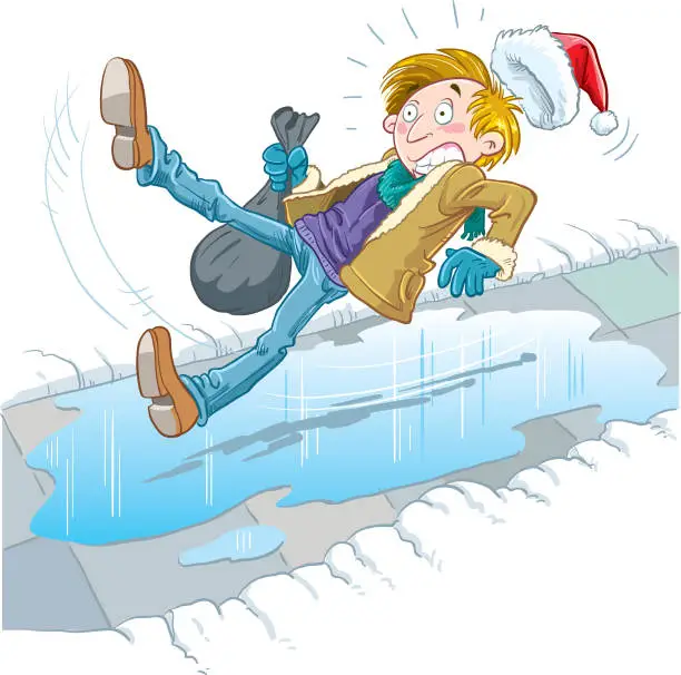 Vector illustration of The man slipped on the ice, falls
