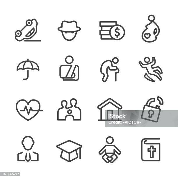 Life Insurance Icons Line Series Stock Illustration - Download Image Now - Icon Symbol, Death, Physical Injury