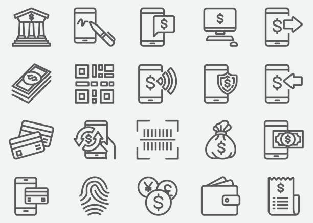 internet mobile banking linie symbole - send stock-grafiken, -clipart, -cartoons und -symbole