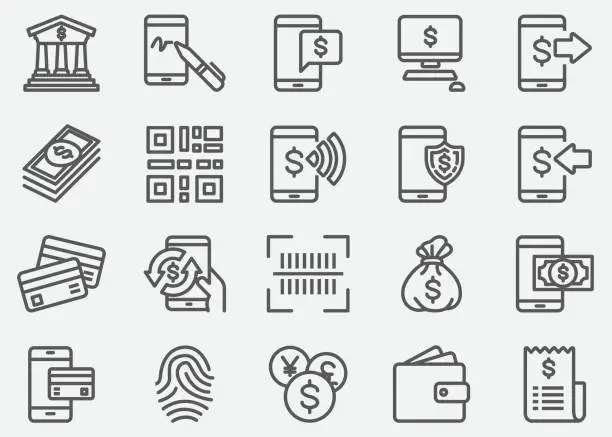 Vector illustration of Internet Mobile Banking Line Icons