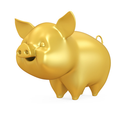 Golden Pig isolated on white background. 3D render