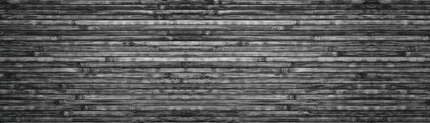 Wide black and white wooden background - bamboo panoramic texture