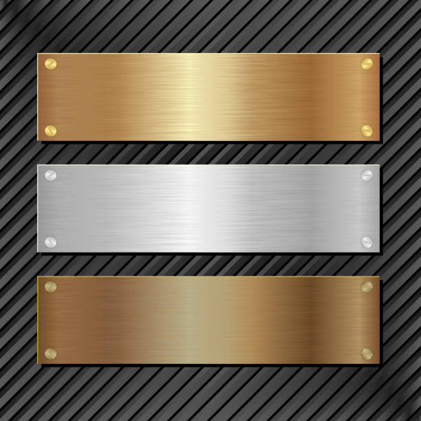 banners three metallic banners on black background gold metal clipart stock illustrations