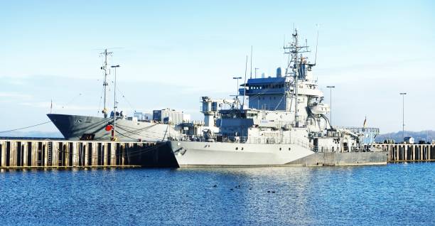 istock Moored military ships on a pier in Kiel 1125571043