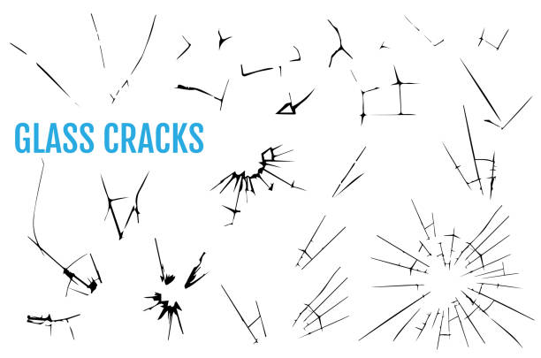 ilustrações de stock, clip art, desenhos animados e ícones de set of glass crack. set to simulate cracks and holes in the glass. - breaking glass cracked broken