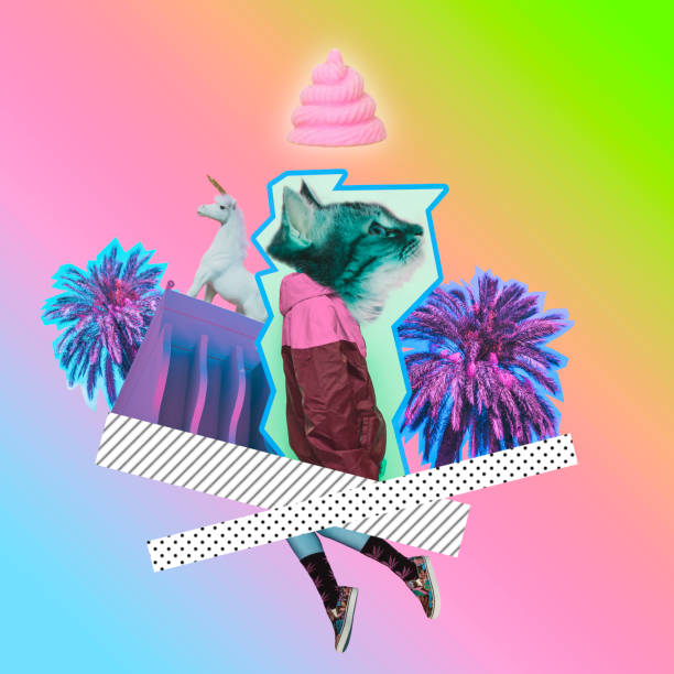 istock human with cat head, palm trees, unicorn, pink poo and hotel 1125575557