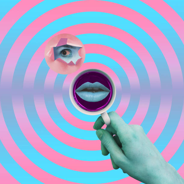alien green hand holding cup of drink with lips