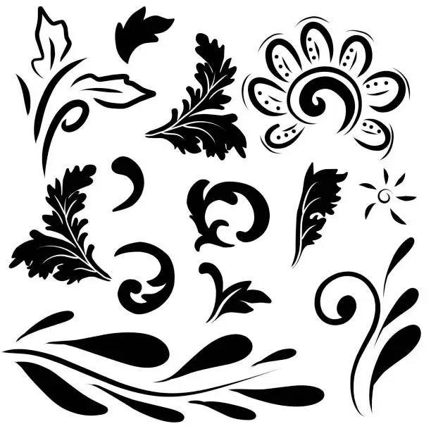 Vector illustration of Siluet. Pattern. Set. For your design. Floral. Decoration. Chinese New Year.