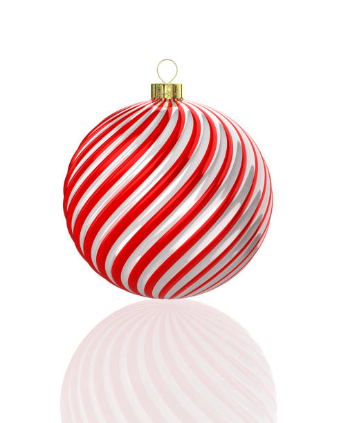 istock Red and white shiny waved  christmas ball. 3D render 1125580154