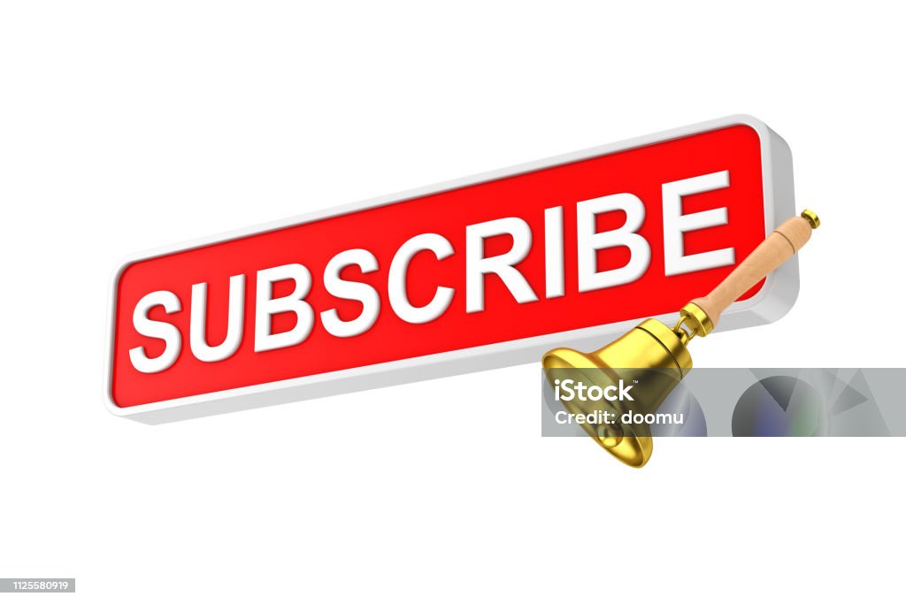 Text Box Subscribe Button with Golden Notification Bell. 3d Rendering Text Box Subscribe Button with Golden Notification Bell on a white background. 3d Rendering Advice Stock Photo