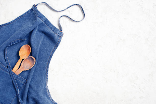 istock Vintage light kitchen background with jeans napkin 1125581640