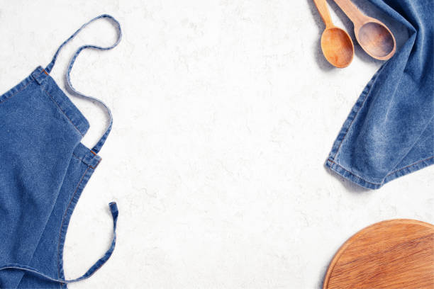 istock Vintage light kitchen background with jeans napkin 1125581712