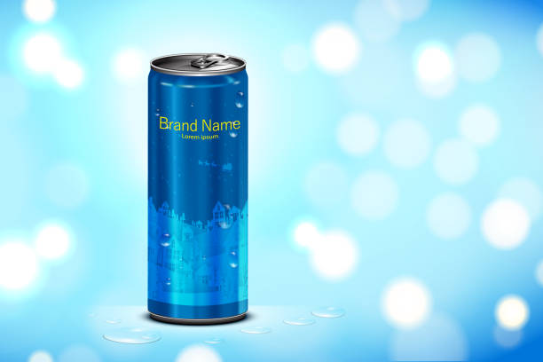 istock Beverage in can with blue background, Package and drink product poster 1125583470