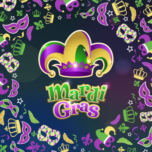 feiern sie karneval mit jester hut - mardi gras flash stock-grafiken, -clipart, -cartoons und -symbole