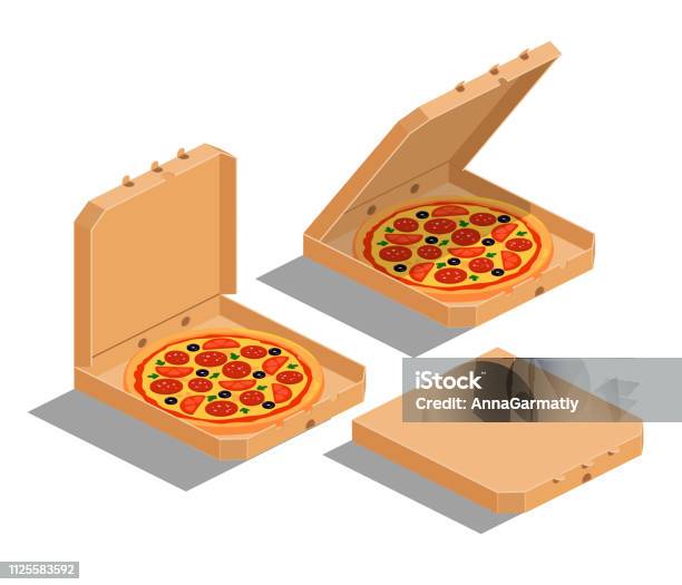 Pizza Isometric Stock Illustration - Download Image Now - Pizza, Three Dimensional, Box - Container